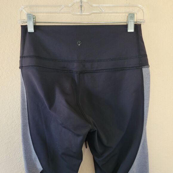 LULULEMON Leggings Retreat 7/8 Pant Black Heathered Slate Luxtreme Women Size 6 - Picture 7 of 8
